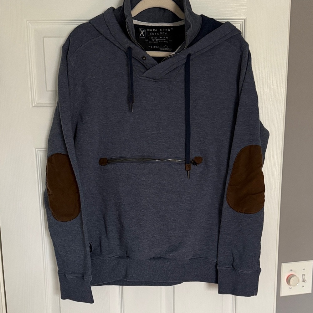 Marc Ecko Navy Hoodie with Brown Patches